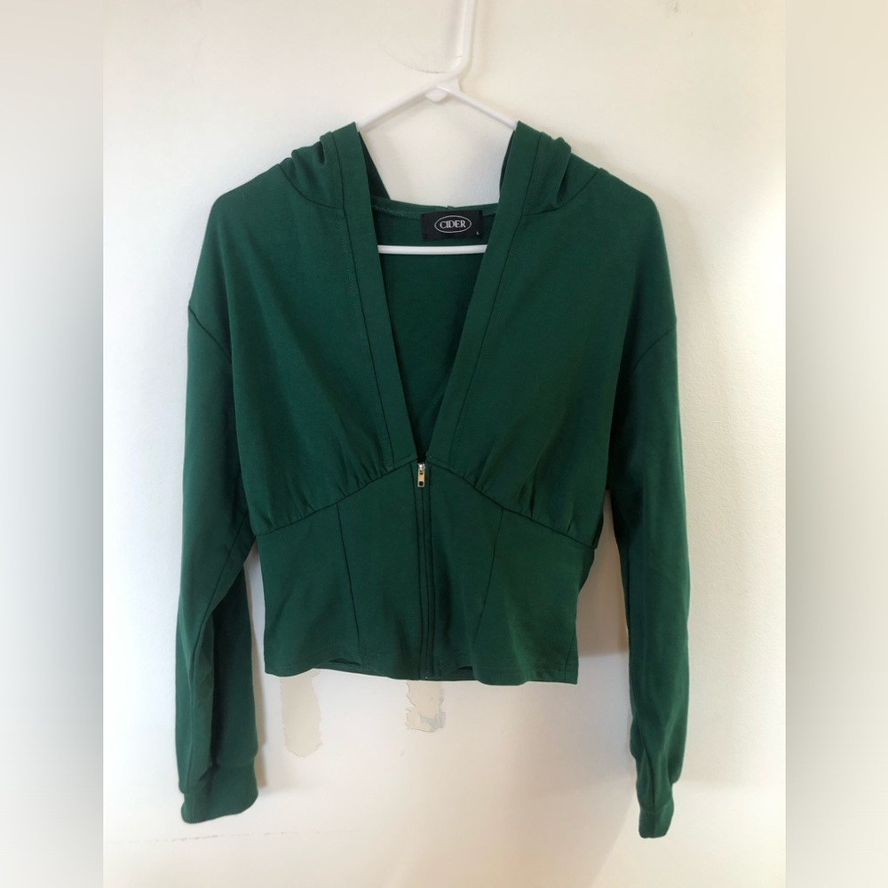 Cider Deep Green Zip-Up Hooded Sweatshirt
